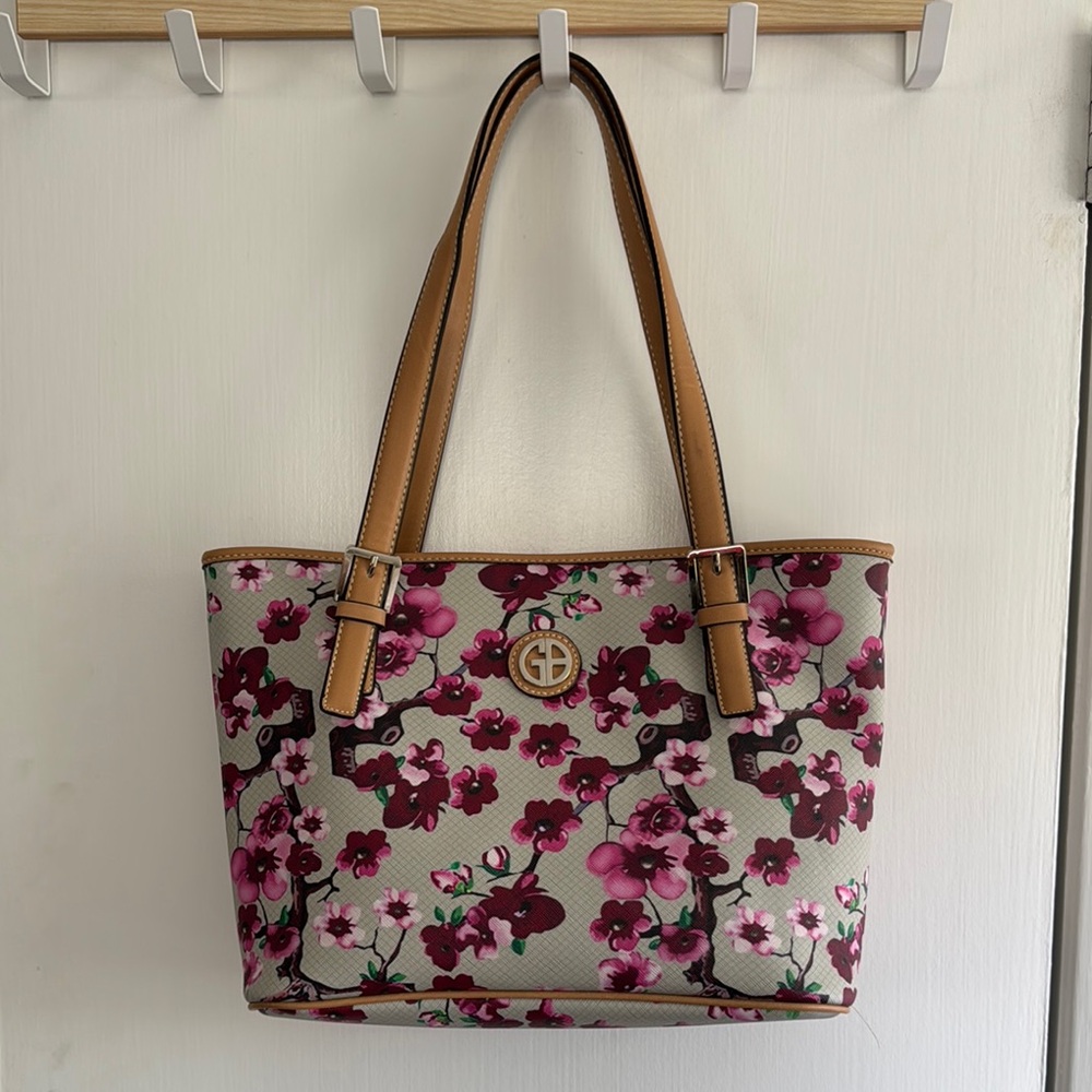 Giani Bernini Floral Tote in Pink, Burgundy & Tan